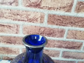 Vaso Vetro Blu Cobalto Decorazioni Argento