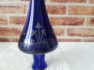 Vaso Vetro Blu Cobalto Decorazioni Argento