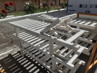 Hamacas de madera blancas. Tumbonas de playa. Lote