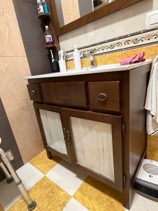 Mueble de baño lavabo + espejo madera