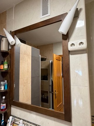 Mueble de baño lavabo + espejo madera