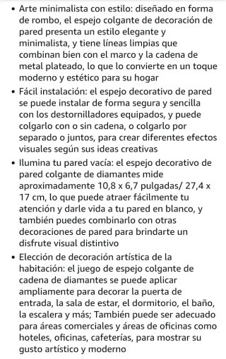 Set 6 Espejos Diamante Colgantes