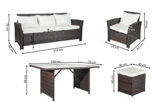Conjunto Exterior 6 Piezas Rattan Beige/Marrón