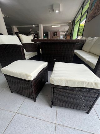 Conjunto Exterior 6 Piezas Rattan Beige/Marrón