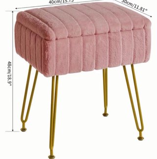 Taburete Rosa Pelo Sintético Patas Doradas