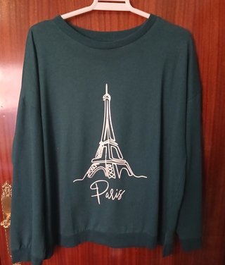 Sudadera verde con estampado Torre Eiffel