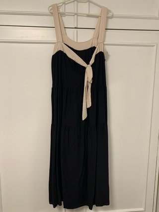 Vestido largo negro y beige