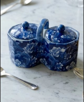 Set Zuccheriera Spezie Doppio Decoro Floreale Blu