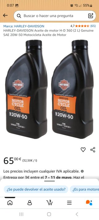 Aceite Harley Davidson 20W-50 Genuine (1L)