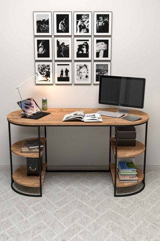 Scrivania 140cm con Mensole in Legno e Metallo