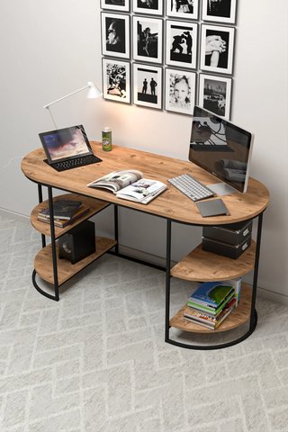 Scrivania 140cm con Mensole in Legno e Metallo