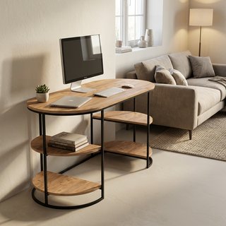 Scrivania 140cm con Mensole in Legno e Metallo