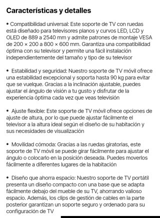 Soporte TV con Ruedas para TV de hasta 100" blanco