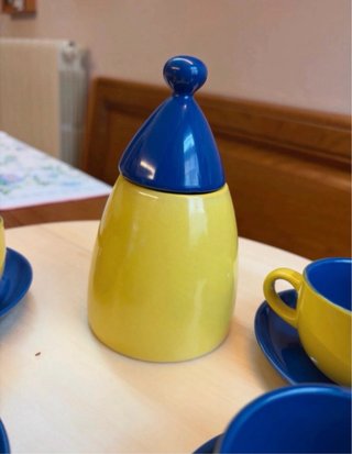 Set 4 Tazzine con Zuccheriera Blu Giallo
