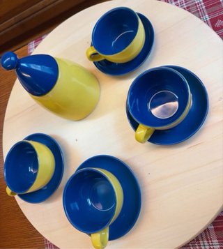 Set 4 Tazzine con Zuccheriera Blu Giallo
