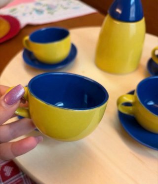 Set 4 Tazzine con Zuccheriera Blu Giallo
