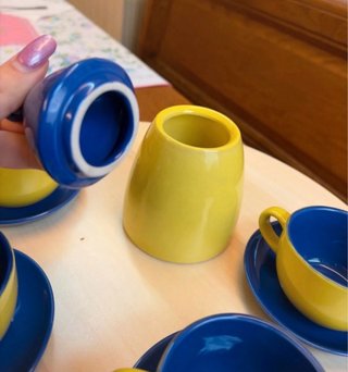 Set 4 Tazzine con Zuccheriera Blu Giallo