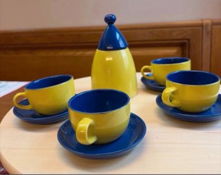 Set 4 Tazzine con Zuccheriera Blu Giallo