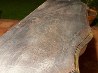 Mesa de madera maciza de pared, pintada plateada