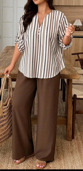 Conjunto mujer pantalón y blusa rayas