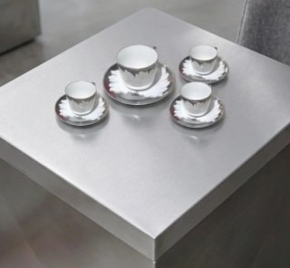 Set 4 Tazze Caffè Piattini Design Frattale Argento