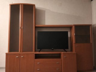 Mueble de salón modular madera y cristal