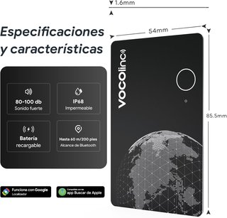 VOCOLINC AirTag Card Dual 2Pack Recargable IP68