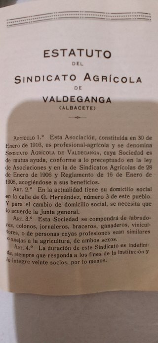 Libro Estatutos Sindicato Agrícola Valdeganga 1935