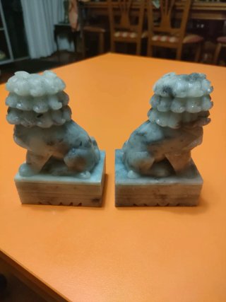 Pareja Perros Foo Alabastro Años 80