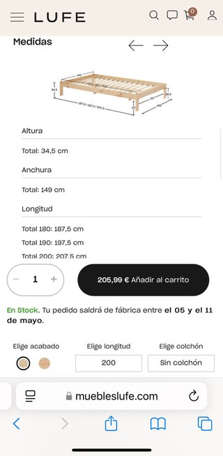Cama LUFE 140x200 con 4 cajones