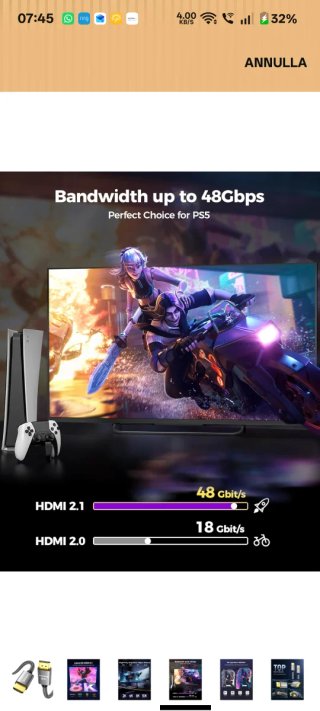 10mt Cavo hdmi Silkland 8K 120Hz PS5