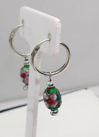 Pendientes aro plata bola esmaltada multicolor