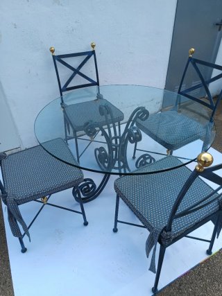Mesa y 4 Sillas Forja Cristal