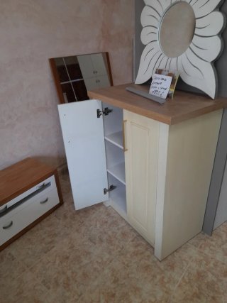 Mueble zapatero crema con espejo
