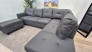 Sofá Rinconera Gris 245cm Piel Sintética