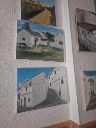 Cuadro óleo casas blancas