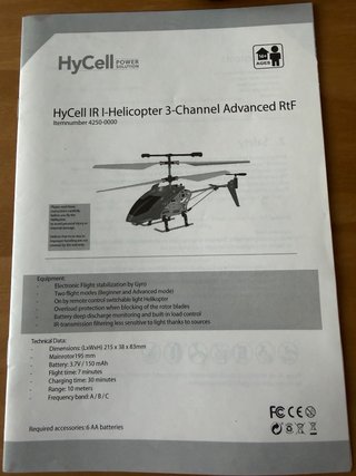 Helicóptero HyCell RC 3 canales infrarrojos