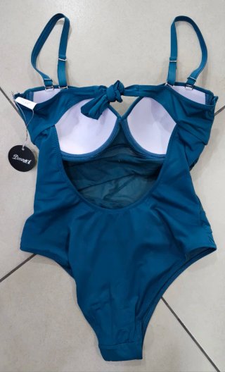 Costume intero blu con dettagli in rete