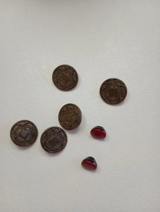 Set Bottoni Vintage Bronzo e Rosso