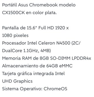 Asus Chromebook CX1500CK Plata