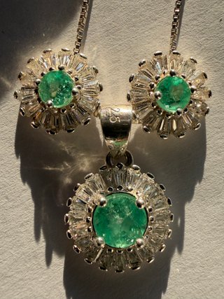 !! SET ESMERALDAS PLATA 925 EFECTO DIAMANTE !!