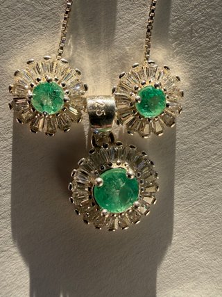 !! SET ESMERALDAS PLATA 925 EFECTO DIAMANTE !!