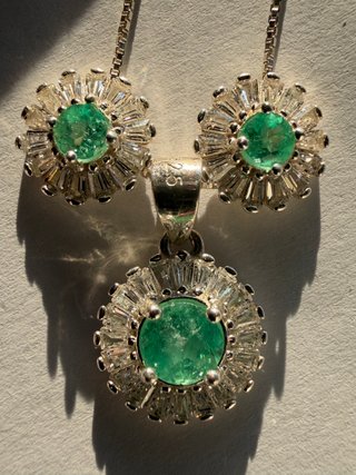 !! SET ESMERALDAS PLATA 925 EFECTO DIAMANTE !!