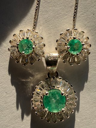 !! SET ESMERALDAS PLATA 925 EFECTO DIAMANTE !!