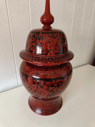 Jarrón Vintage Chino Rojo y Negro