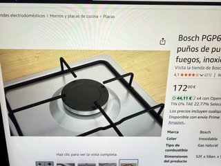 Placa de gas Bosch 4 fuegos 60 cm