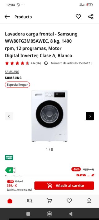 Lavadora Samsung WW80FG3M05AWEC Blanca