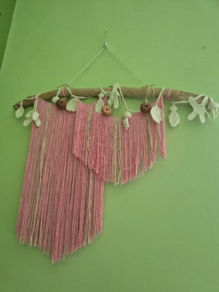 Decorazione murale handmade legno e tessuto