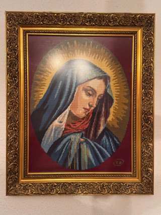Cuadro Virgen Punto de Cruz Dorado