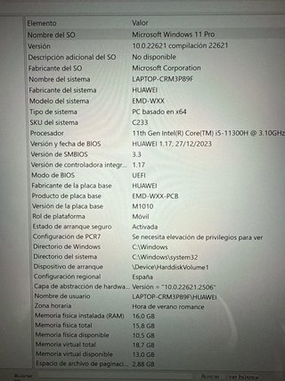 Huawei MateBook 16GB RAM Plata